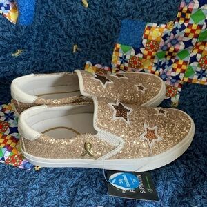 Nursemates align dazzle gold glitter slip ons